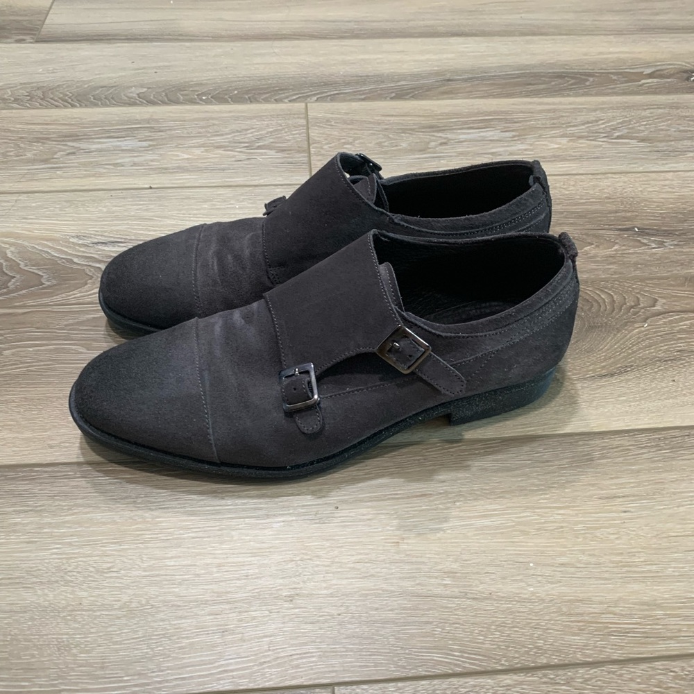 Wallin & Bros Suede Double Buckle Monk Strap Dress Shoes 40 grey men